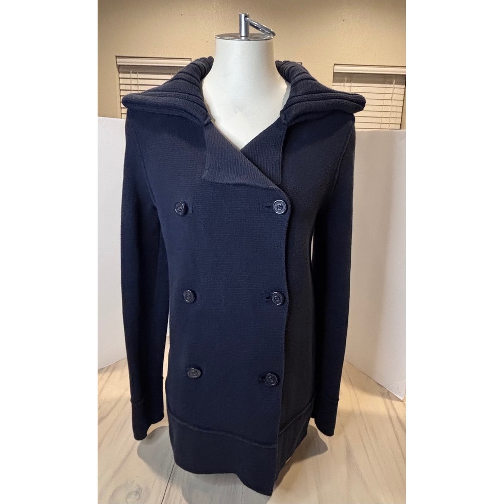 GAP Vintage Men's Navy Blue Double Breasted Knit Pea Coat Cardigan Sweater S